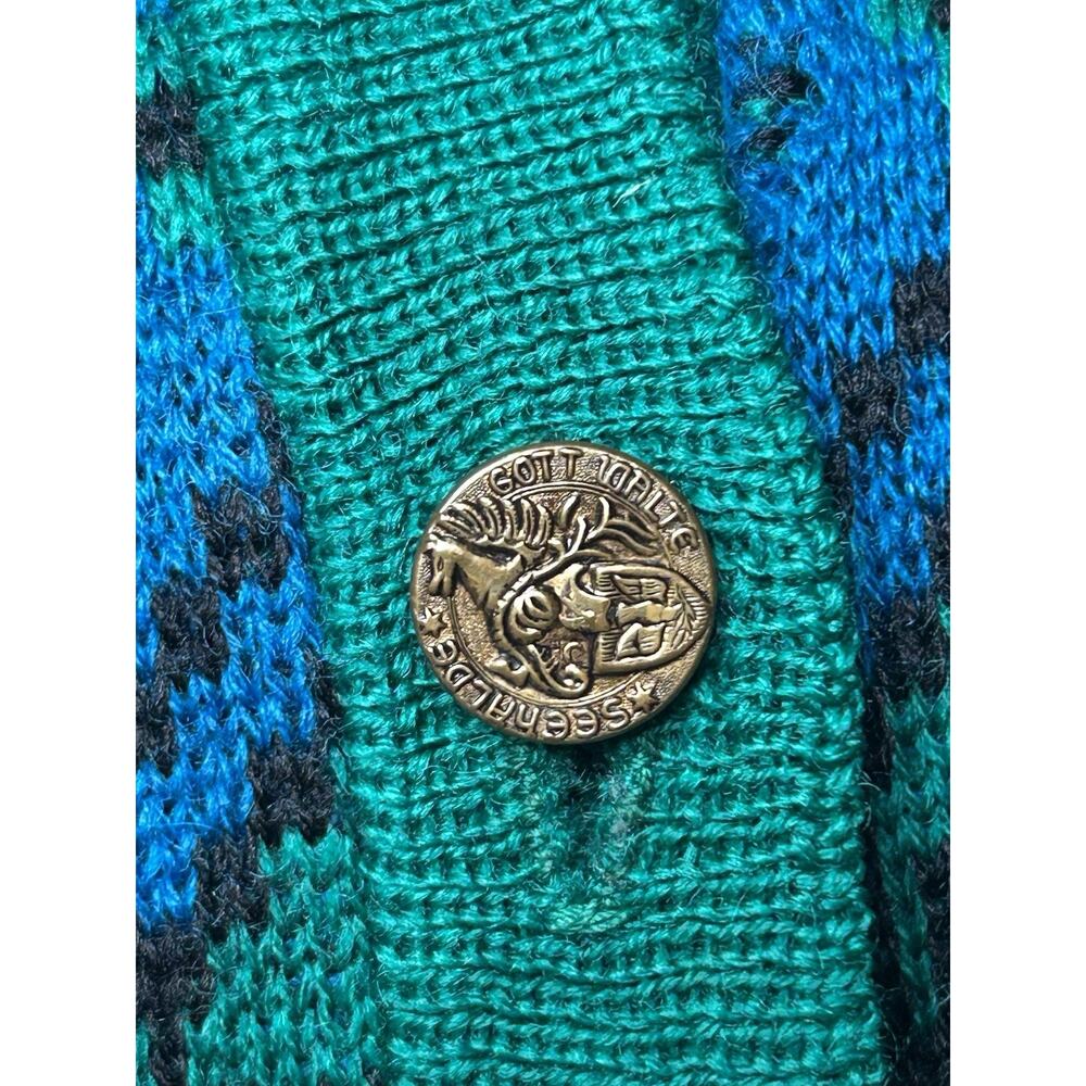 Vintage 50s 60s Kandel Wool Fair Isle Cardigan Sweater Sz L Herringbone Chevron - Picture 3 of 9